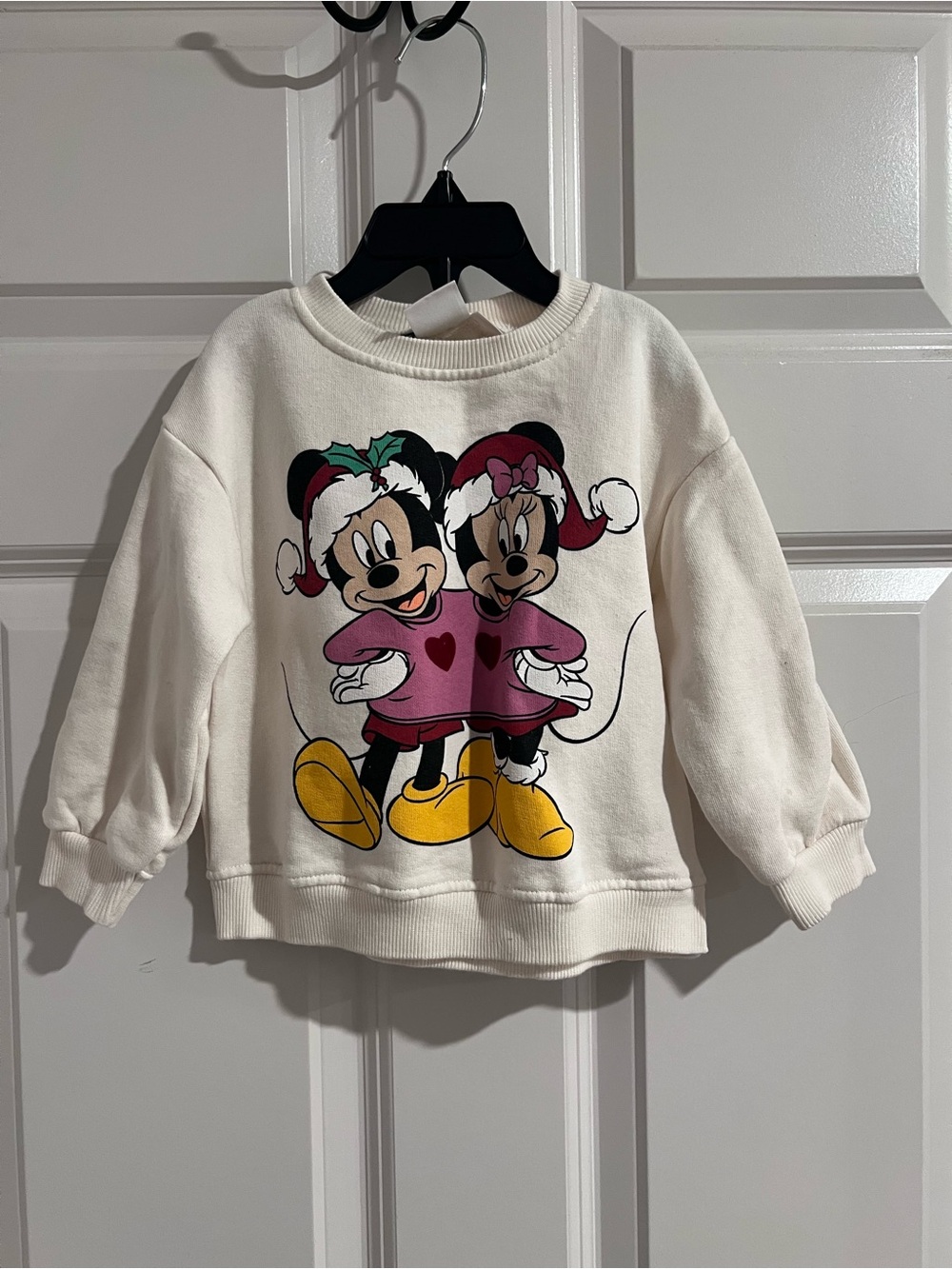 Zara Cream Kids Sweatshirt with Minnie & Mickey Holiday Print
